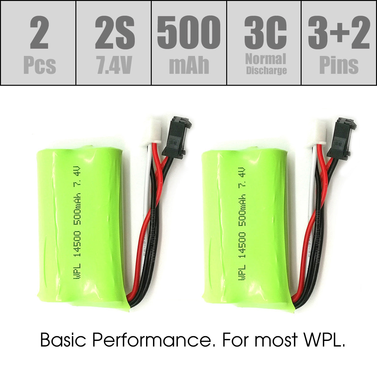 2pcs 2S 7.4V 500mAh Li-Ion Battery 14500