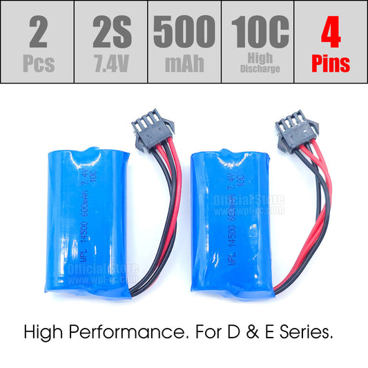 2pcs 2S 7.4V 500mAh 10C Li-Ion Battery 14500 for D Series & E1 (New 4 Pins)