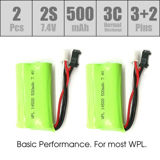 2pcs 2S 7.4V 500mAh Li-Ion Battery 14500