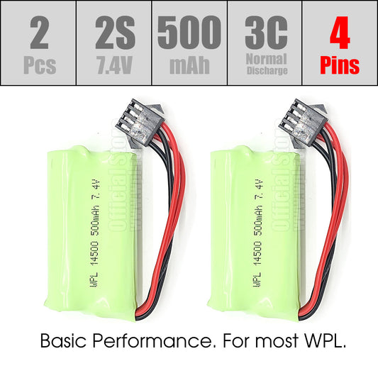 2pcs 2S 7.4V 500mAh Li-Ion Battery 14500 (New 4 Pins)